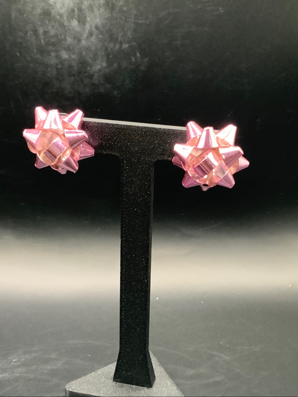 Betsey Johnson Metallic Pink Bow Stud Earrings